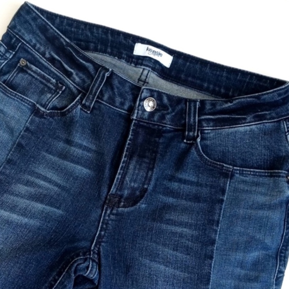 Kensie Women’s Two Tone Denim Blue Panel Straight Leg Mid Rise Jeans 2/ 26 - Picture 5 of 14